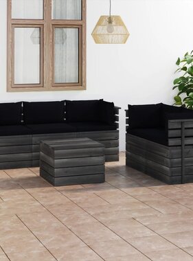 VidaXL 6-delige Loungeset met kussens pallet massief grenenhout