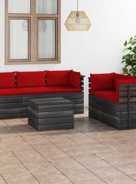 VidaXL 6-delige Loungeset met kussens pallet massief grenenhout