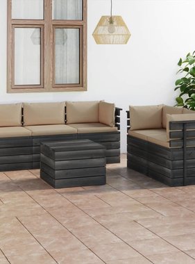 VidaXL 6-delige Loungeset met kussens pallet massief grenenhout