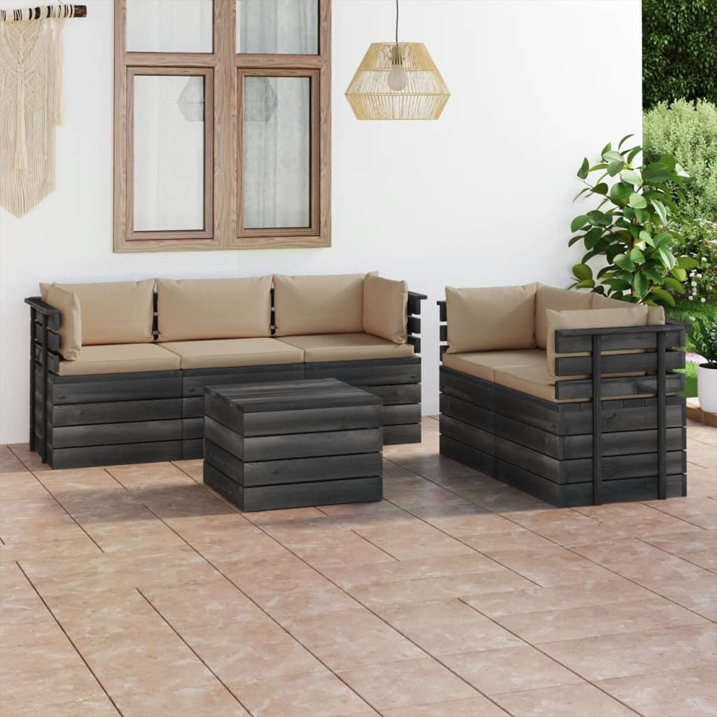 VidaXL 6-delige Loungeset met kussens pallet massief grenenhout