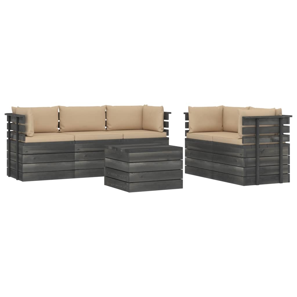 VidaXL 6-delige Loungeset met kussens pallet massief grenenhout