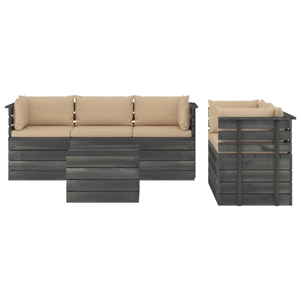 VidaXL 6-delige Loungeset met kussens pallet massief grenenhout