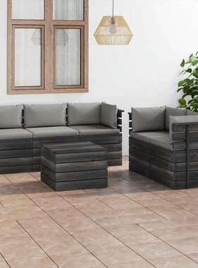 VidaXL 6-delige Loungeset met kussens pallet massief grenenhout