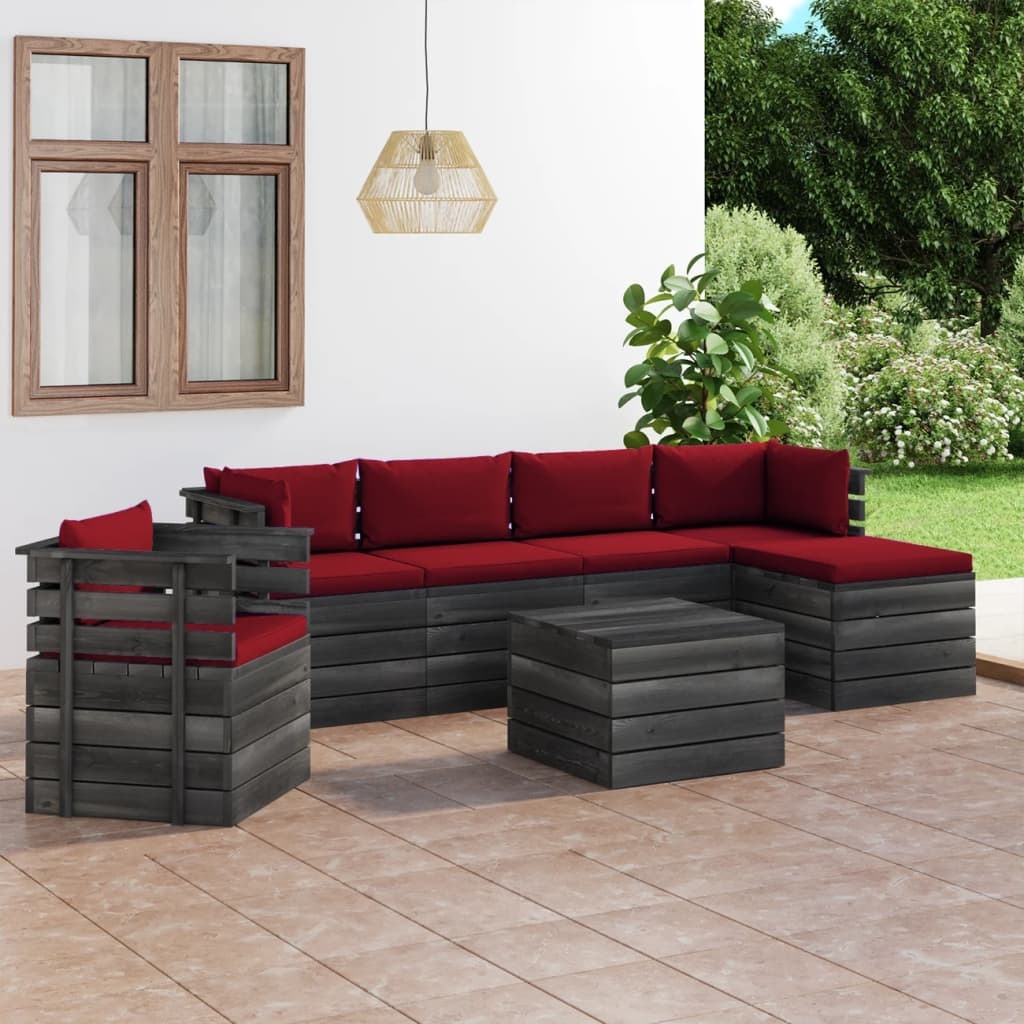 VidaXL 7-delige Loungeset met kussens pallet massief grenenhout