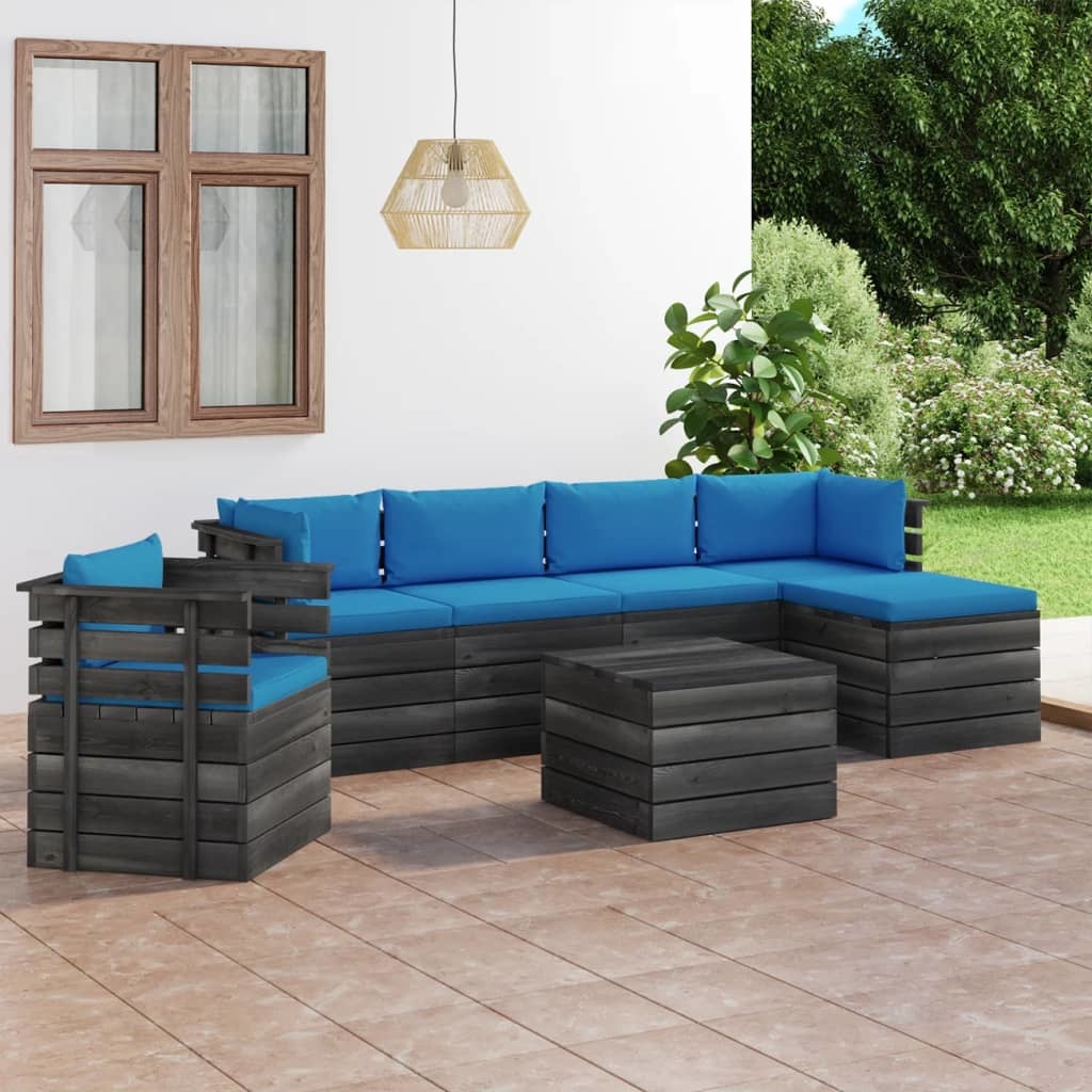 VidaXL 7-delige Loungeset met kussens pallet massief grenenhout