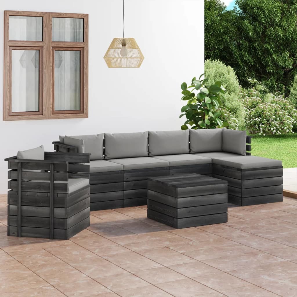 VidaXL 7-delige Loungeset met kussens pallet massief grenenhout
