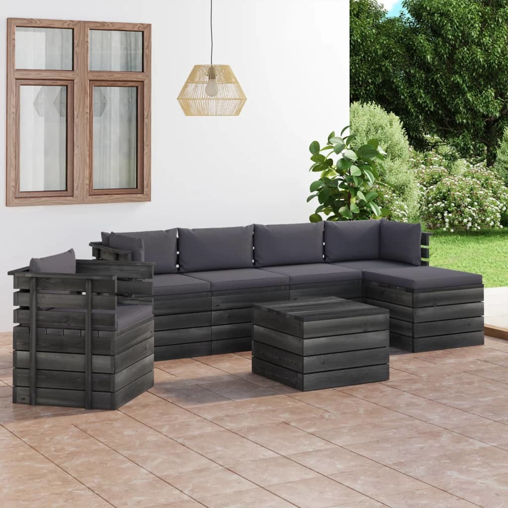 VidaXL 7-delige Loungeset met kussens pallet massief grenenhout