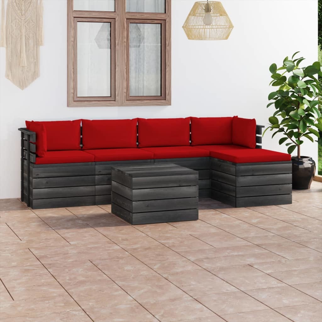 VidaXL 6-delige Loungeset met kussens pallet massief grenenhout