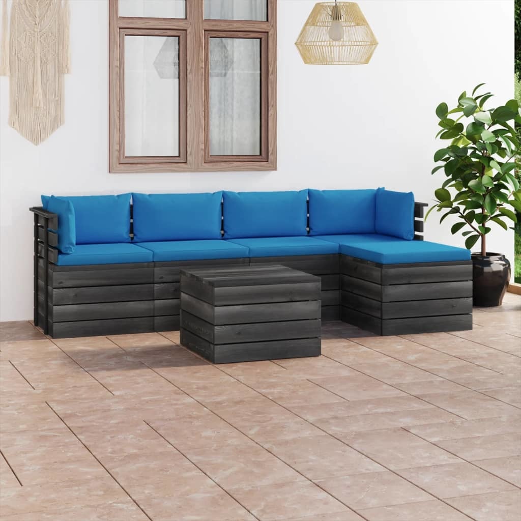 VidaXL 6-delige Loungeset met kussens pallet massief grenenhout