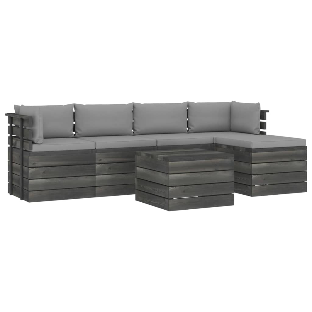 VidaXL 6-delige Loungeset met kussens pallet massief grenenhout