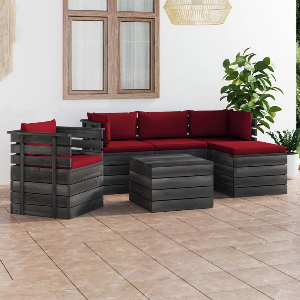 VidaXL 6-delige Loungeset met kussens pallet massief grenenhout