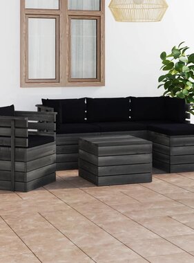 VidaXL 6-delige Loungeset met kussens pallet massief grenenhout