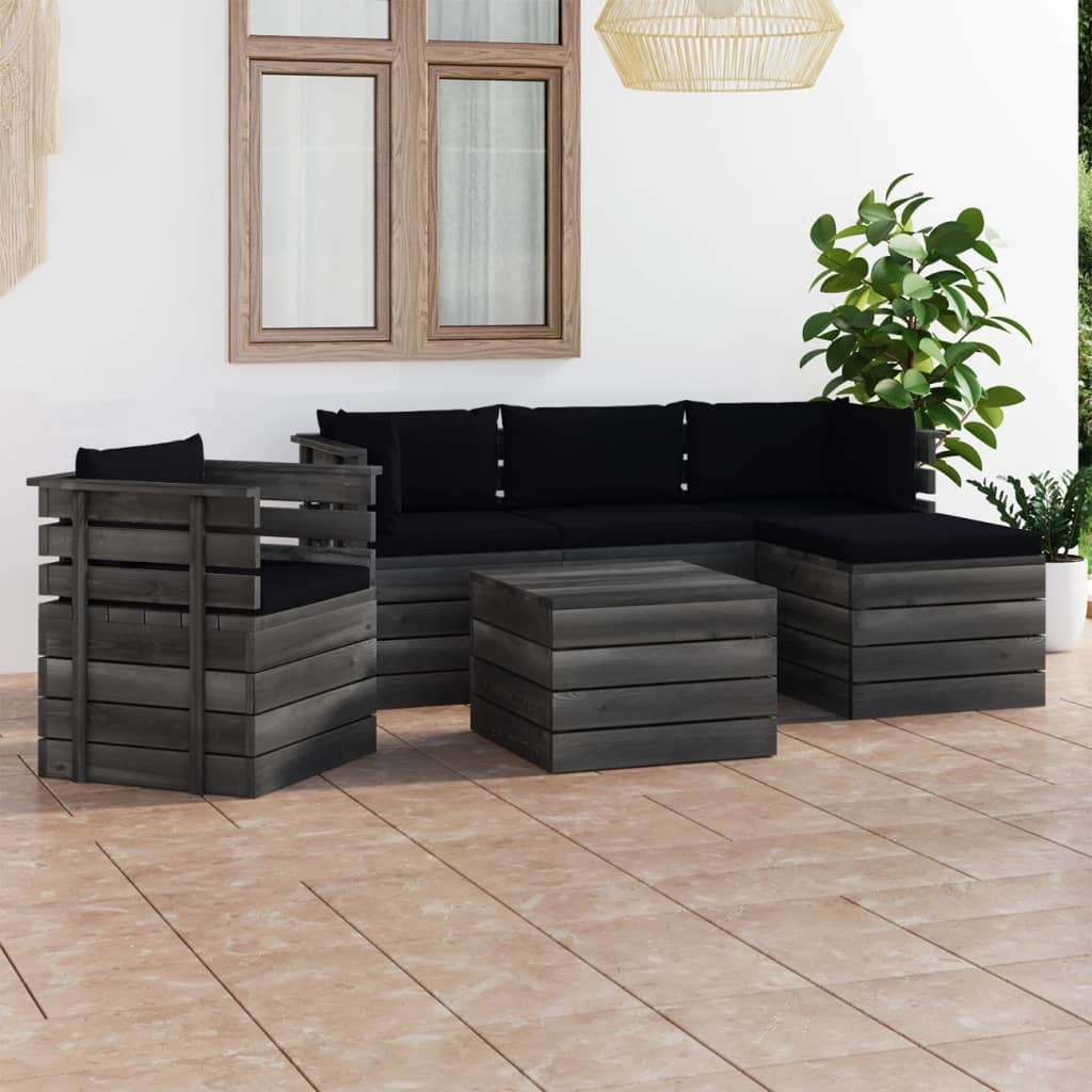 VidaXL 6-delige Loungeset met kussens pallet massief grenenhout