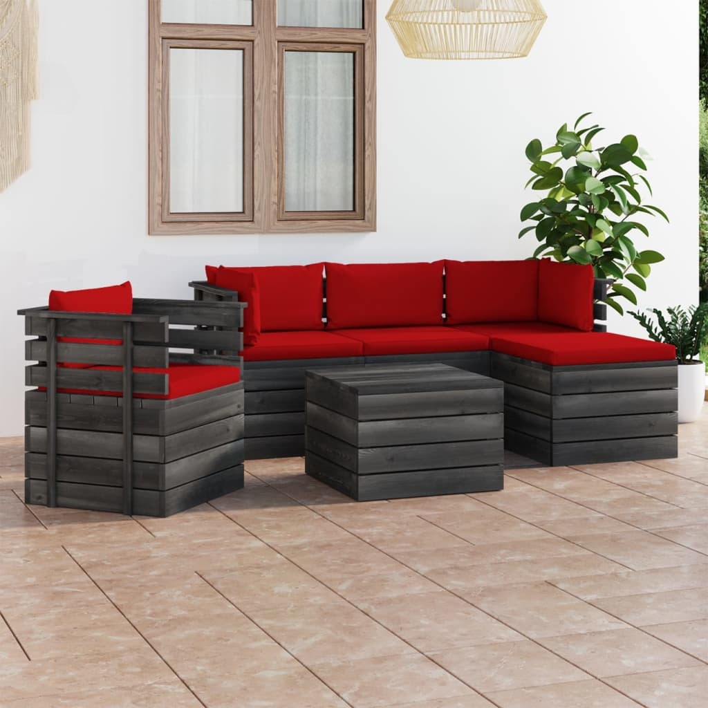 VidaXL 6-delige Loungeset met kussens pallet massief grenenhout