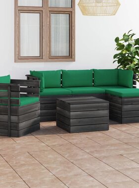 VidaXL 6-delige Loungeset met kussens pallet massief grenenhout