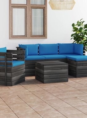VidaXL 6-delige Loungeset met kussens pallet massief grenenhout