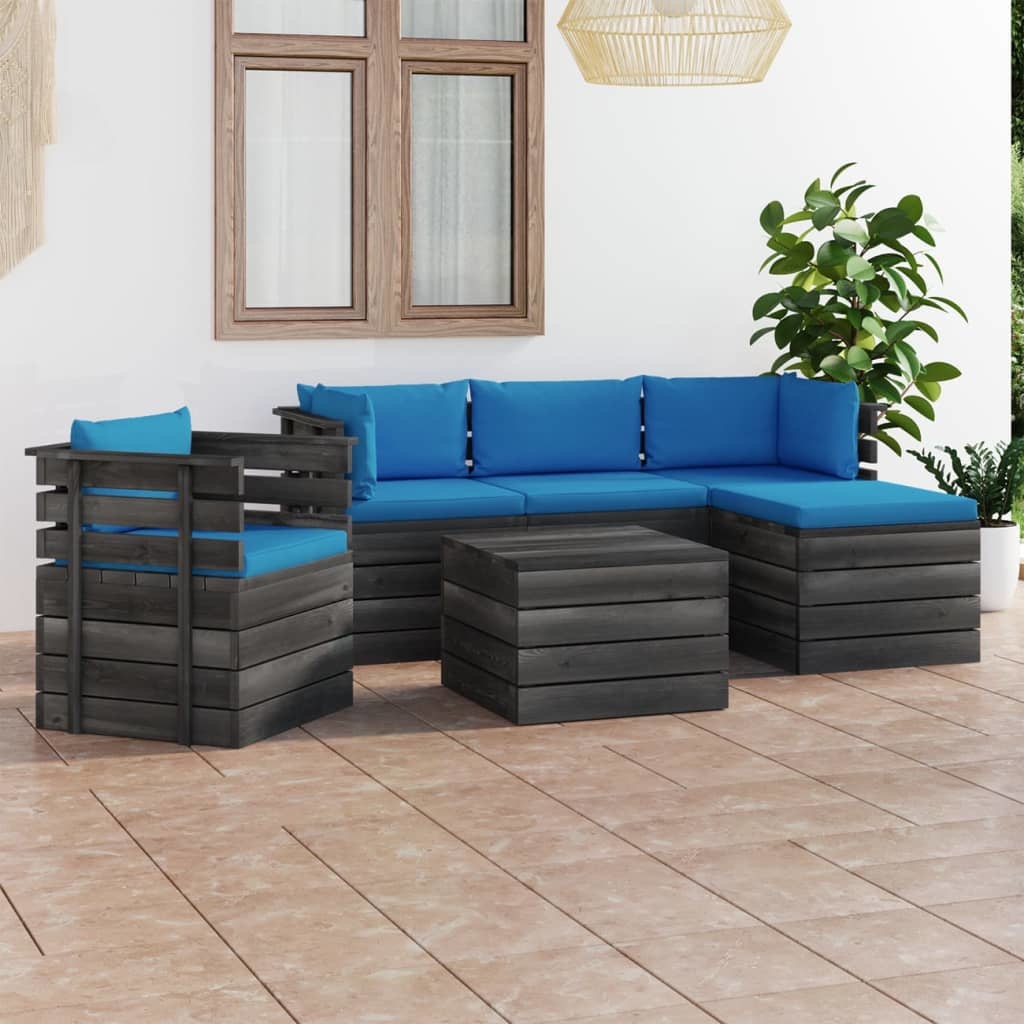VidaXL 6-delige Loungeset met kussens pallet massief grenenhout