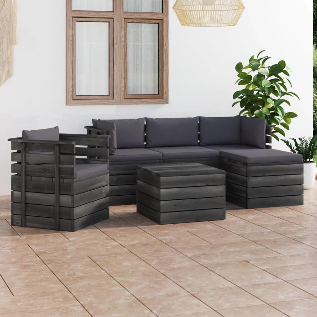 VidaXL 6-delige Loungeset met kussens pallet massief grenenhout