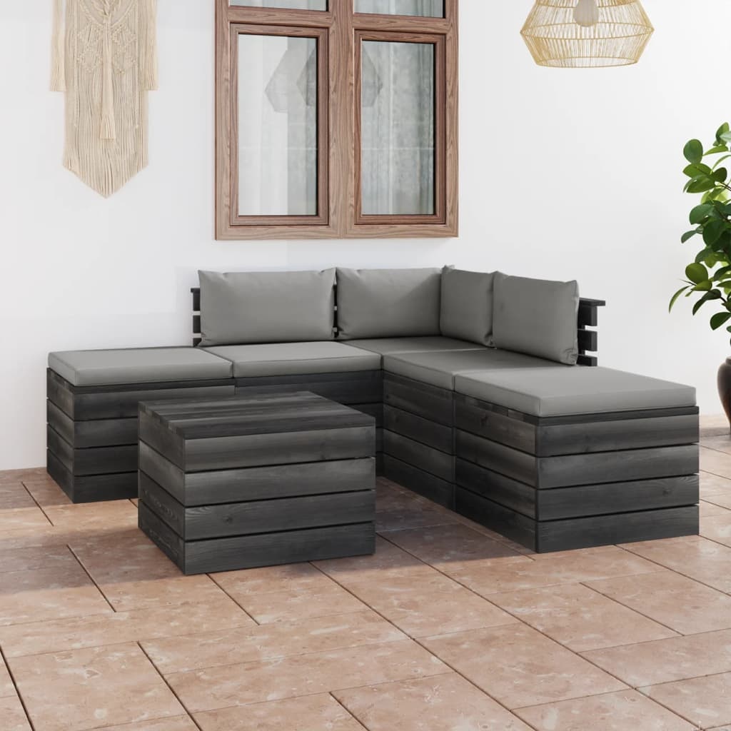 VidaXL 6-delige Loungeset met kussens pallet massief grenenhout