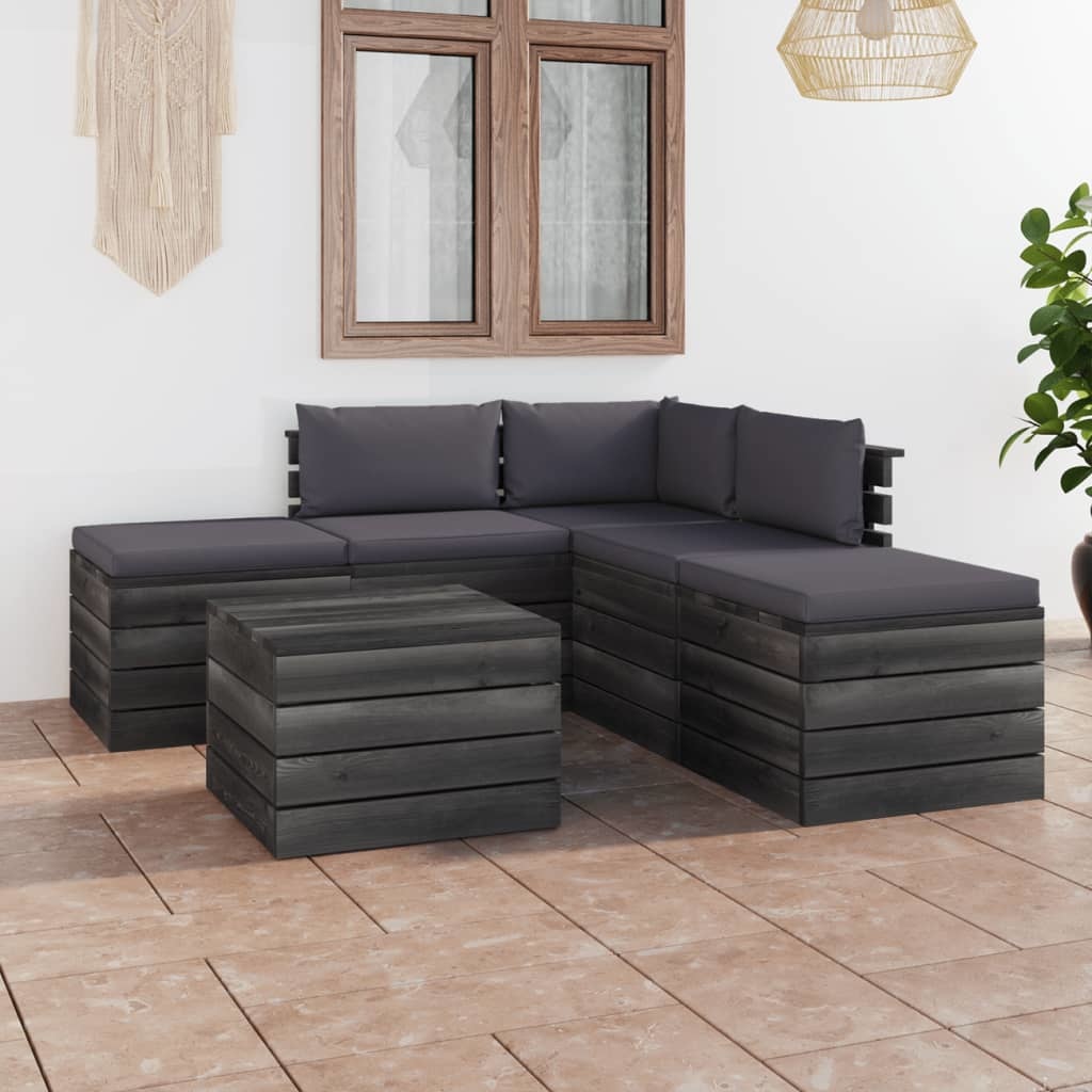 VidaXL 6-delige Loungeset met kussens pallet massief grenenhout