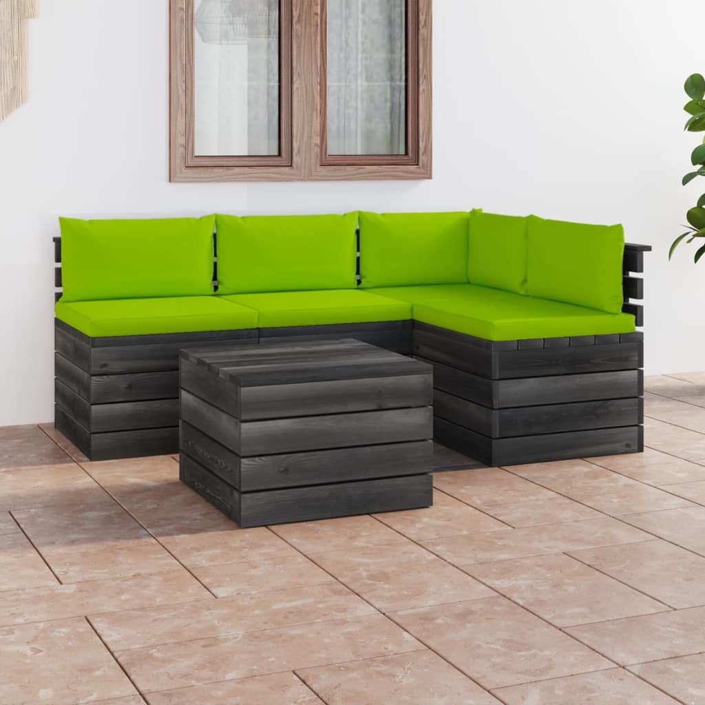 VidaXL 5-delige Loungeset met kussens pallet massief grenenhout