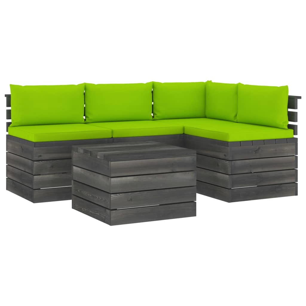 VidaXL 5-delige Loungeset met kussens pallet massief grenenhout
