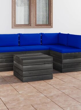 VidaXL 5-delige Loungeset met kussens pallet massief grenenhout