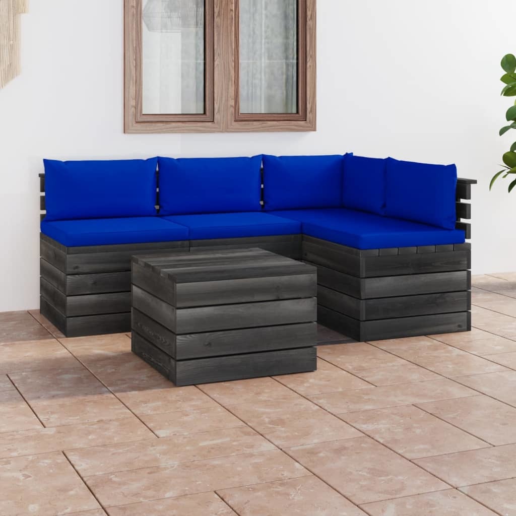 VidaXL 5-delige Loungeset met kussens pallet massief grenenhout