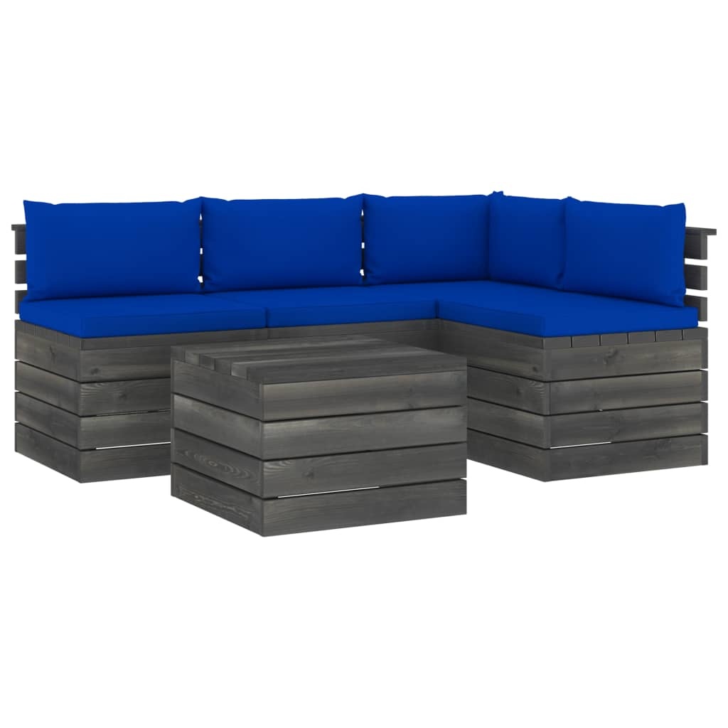 VidaXL 5-delige Loungeset met kussens pallet massief grenenhout