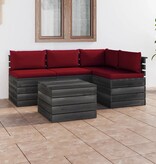 VidaXL 5-delige Loungeset met kussens pallet massief grenenhout