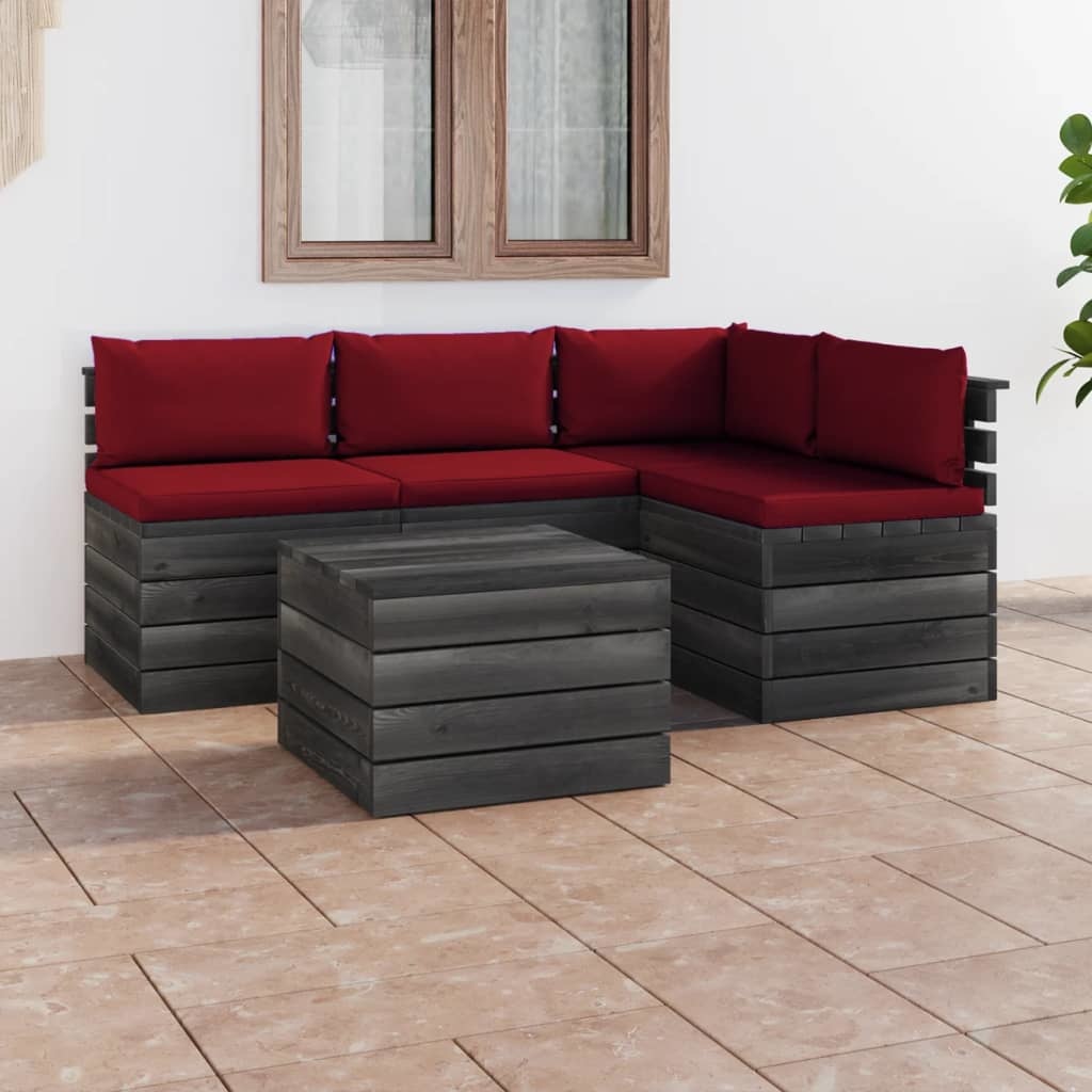 VidaXL 5-delige Loungeset met kussens pallet massief grenenhout