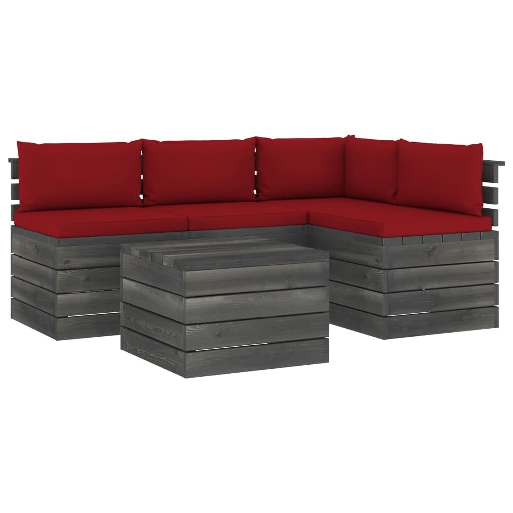 VidaXL 5-delige Loungeset met kussens pallet massief grenenhout