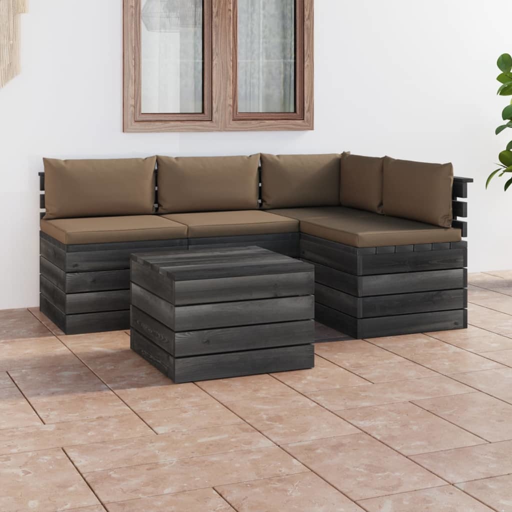 VidaXL 5-delige Loungeset met kussens pallet massief grenenhout