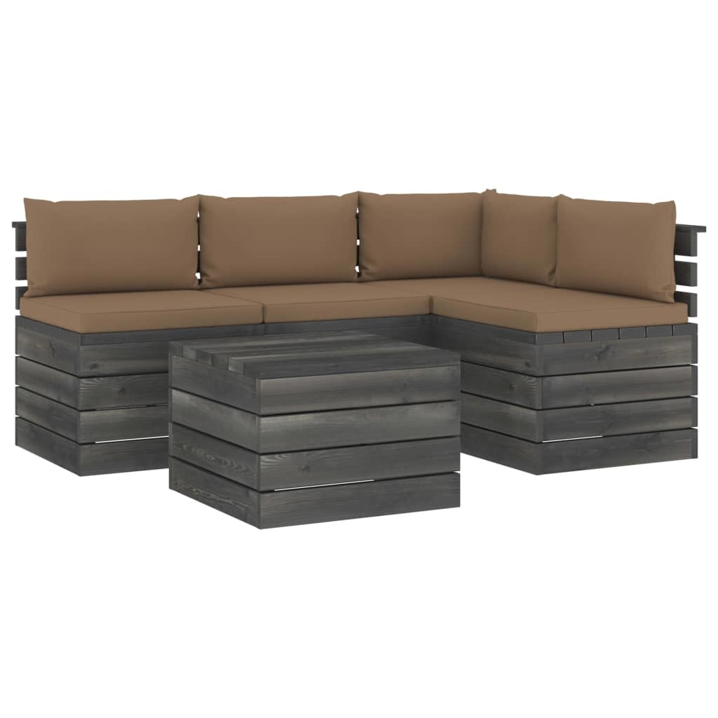 VidaXL 5-delige Loungeset met kussens pallet massief grenenhout