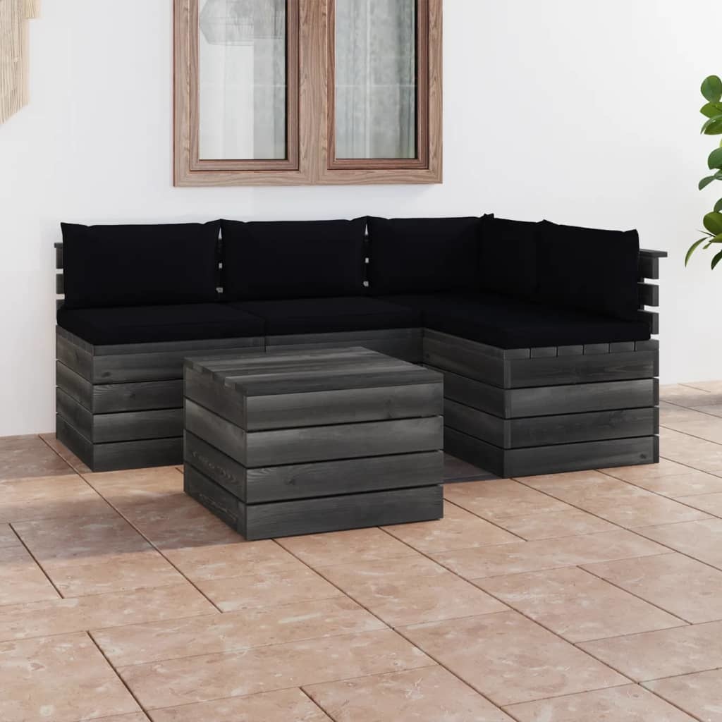 VidaXL 5-delige Loungeset met kussens pallet massief grenenhout