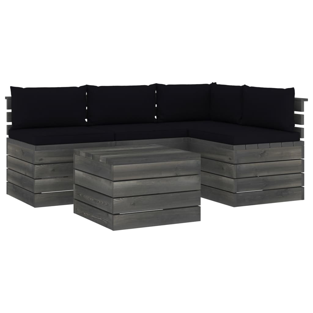 VidaXL 5-delige Loungeset met kussens pallet massief grenenhout