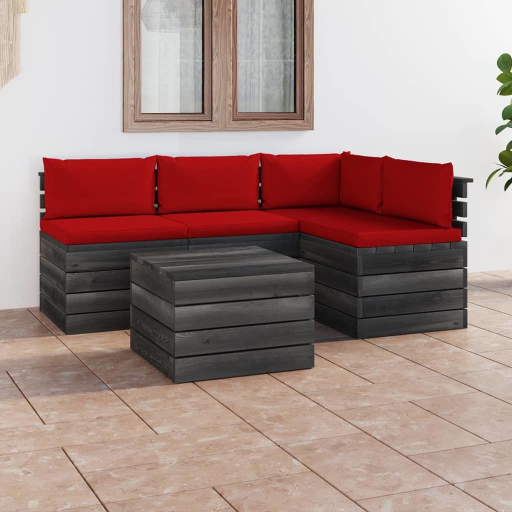 VidaXL 5-delige Loungeset met kussens pallet massief grenenhout