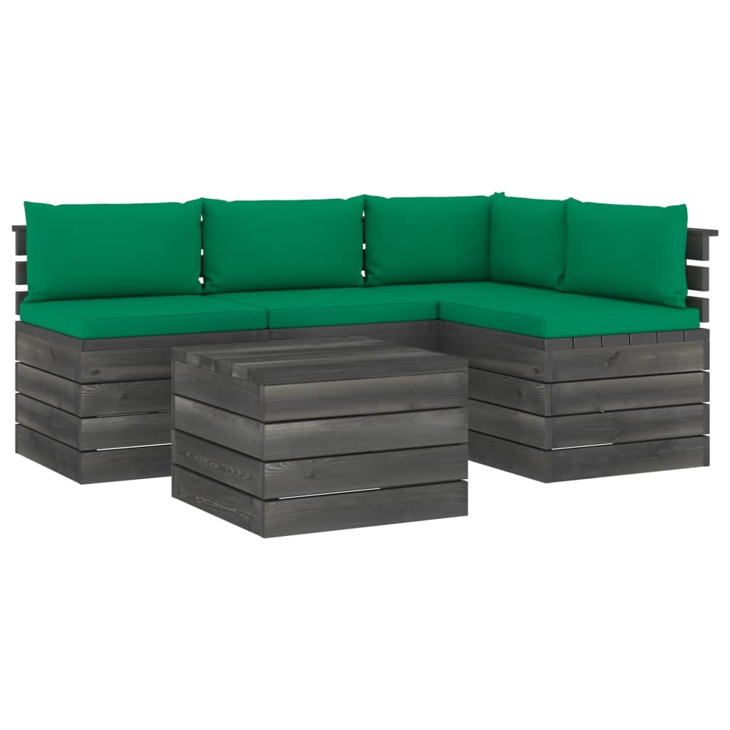 VidaXL 5-delige Loungeset met kussens pallet massief grenenhout