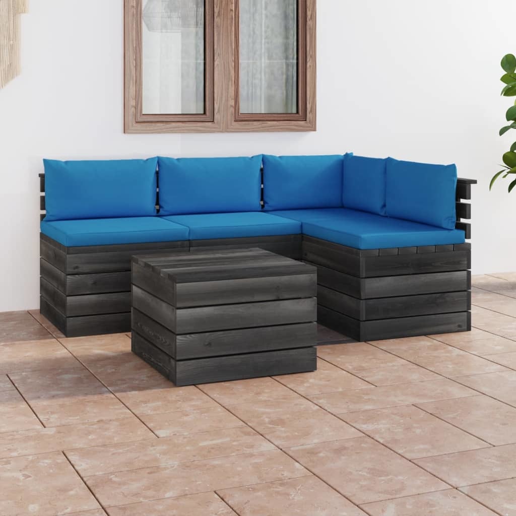 VidaXL 5-delige Loungeset met kussens pallet massief grenenhout