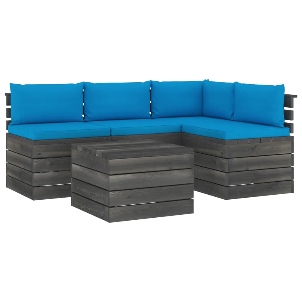 VidaXL 5-delige Loungeset met kussens pallet massief grenenhout
