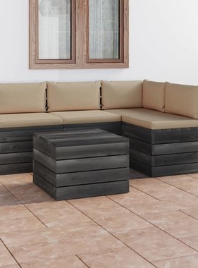 VidaXL 5-delige Loungeset met kussens pallet massief grenenhout