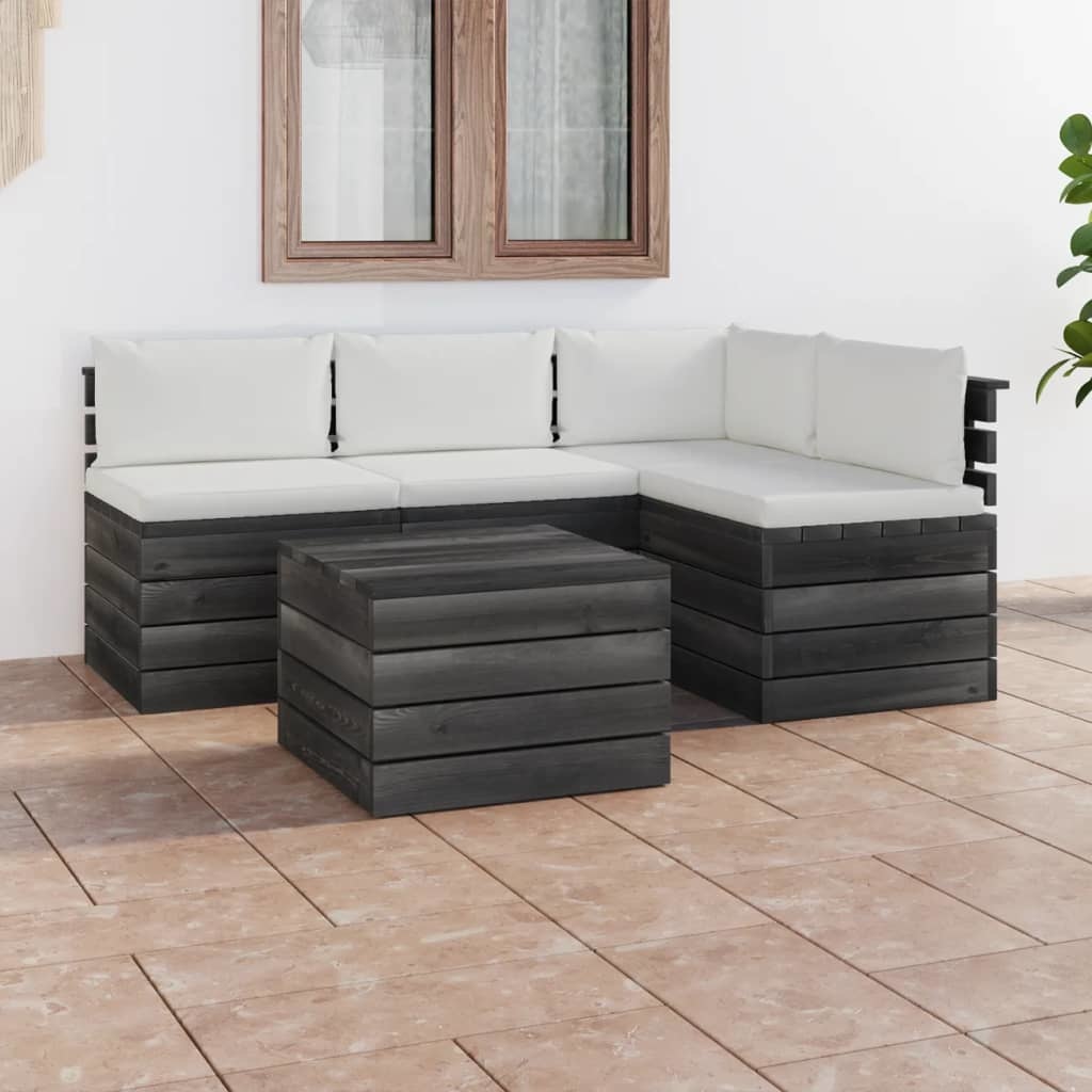 VidaXL 5-delige Loungeset met kussens pallet massief grenenhout
