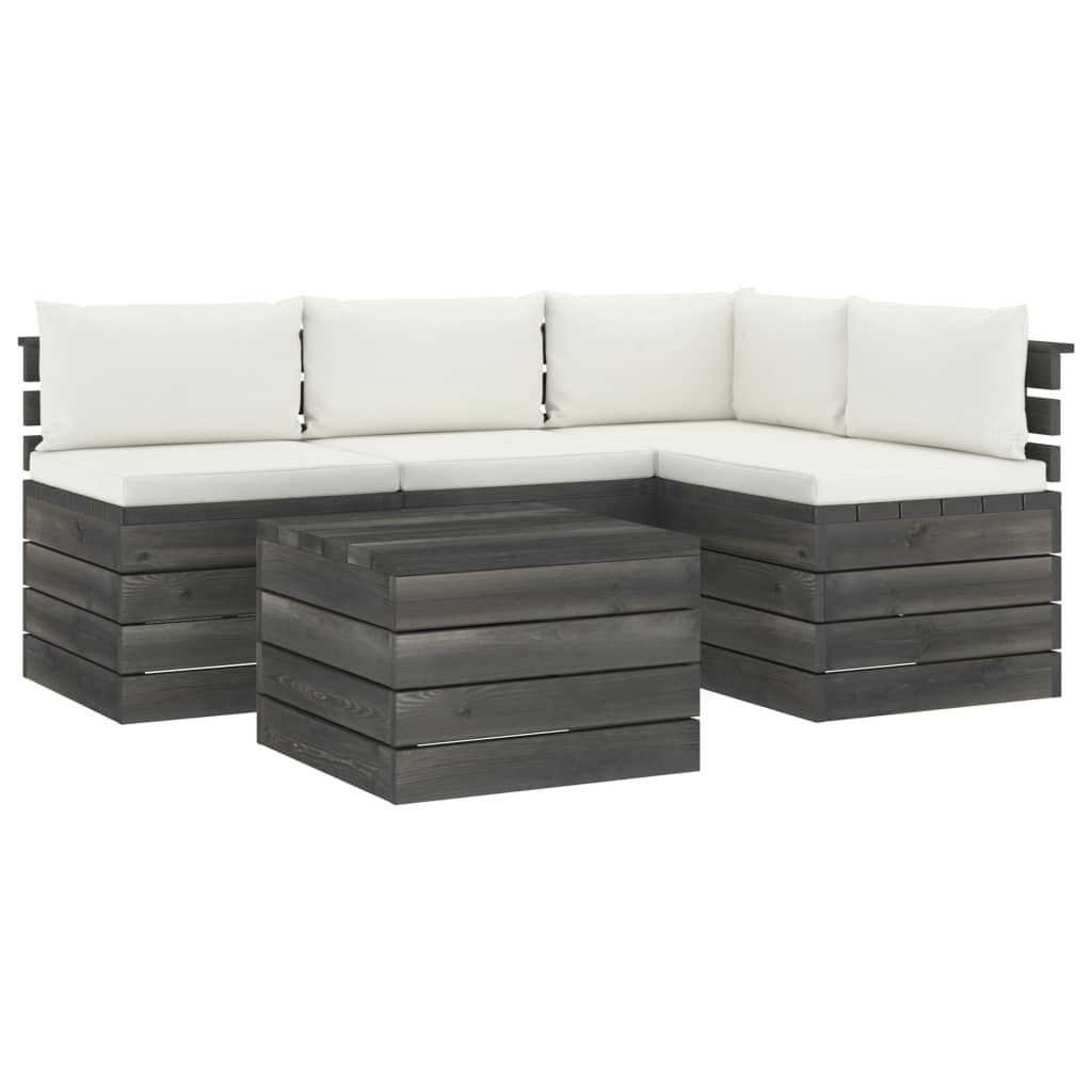 VidaXL 5-delige Loungeset met kussens pallet massief grenenhout