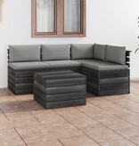 VidaXL 5-delige Loungeset met kussens pallet massief grenenhout