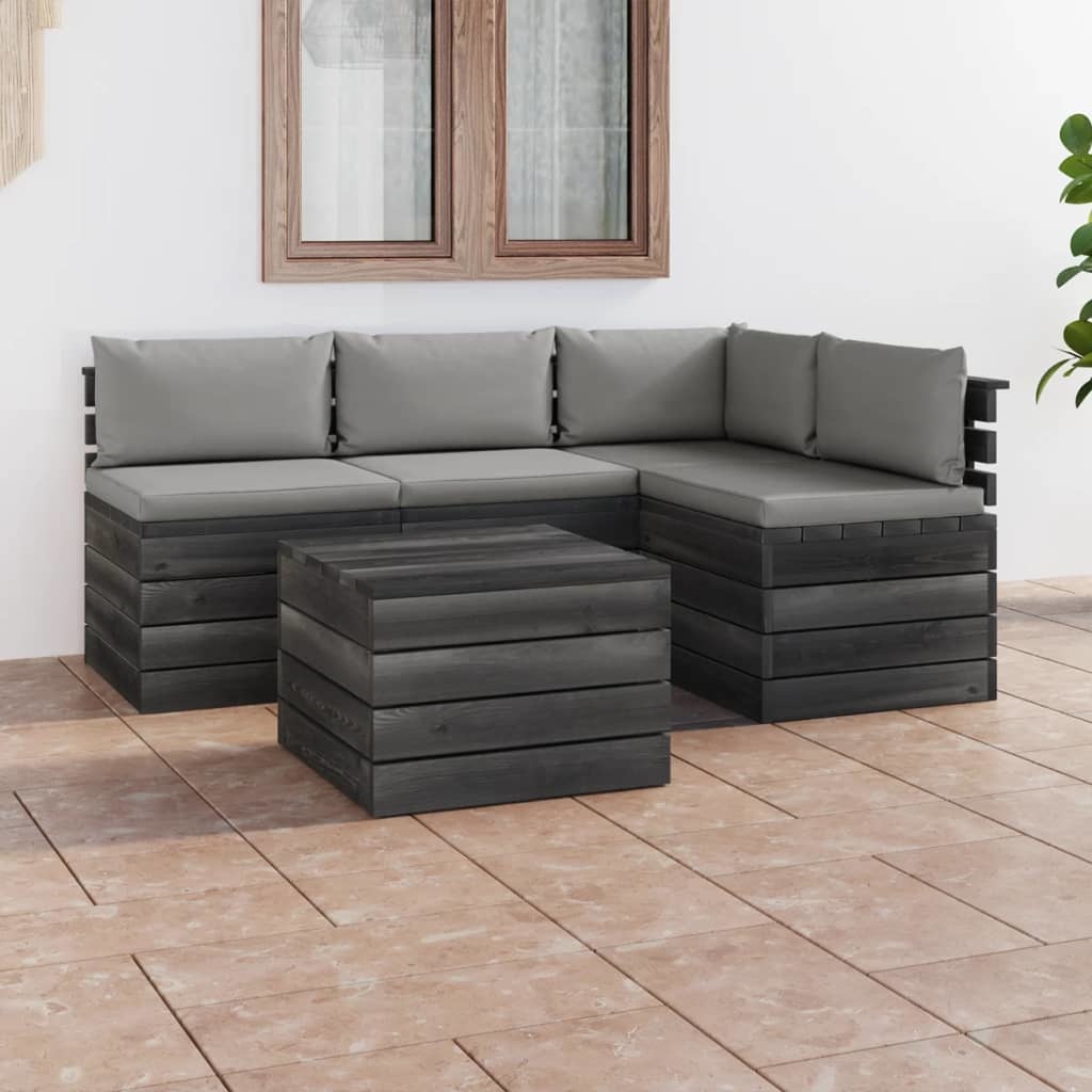 VidaXL 5-delige Loungeset met kussens pallet massief grenenhout