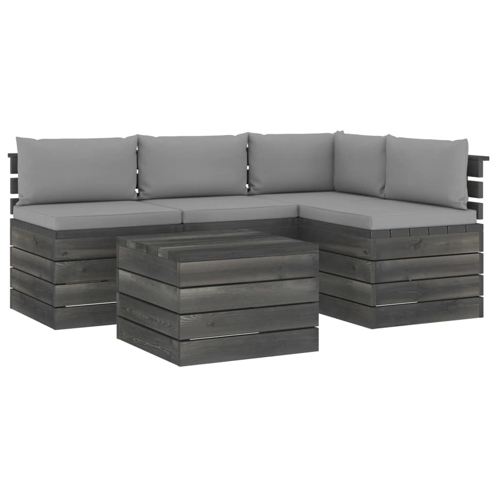 VidaXL 5-delige Loungeset met kussens pallet massief grenenhout