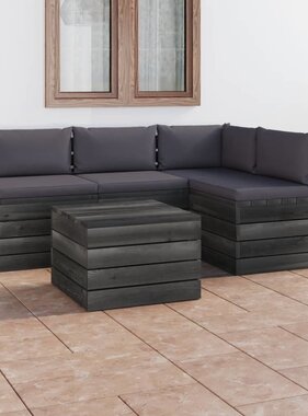 vidaXL 5-delige Loungeset met kussens pallet massief grenenhout