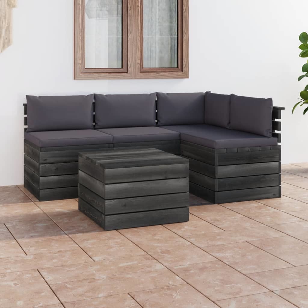 VidaXL 5-delige Loungeset met kussens pallet massief grenenhout