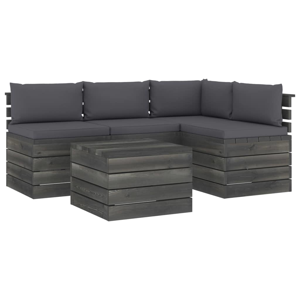 VidaXL 5-delige Loungeset met kussens pallet massief grenenhout
