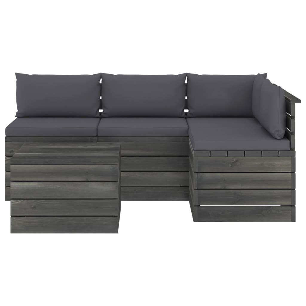 VidaXL 5-delige Loungeset met kussens pallet massief grenenhout